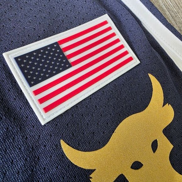 Under Armour Project Rock USA Flag Gym Training Shorts Men's M Red Blue Gold UA - Picture 8 of 12